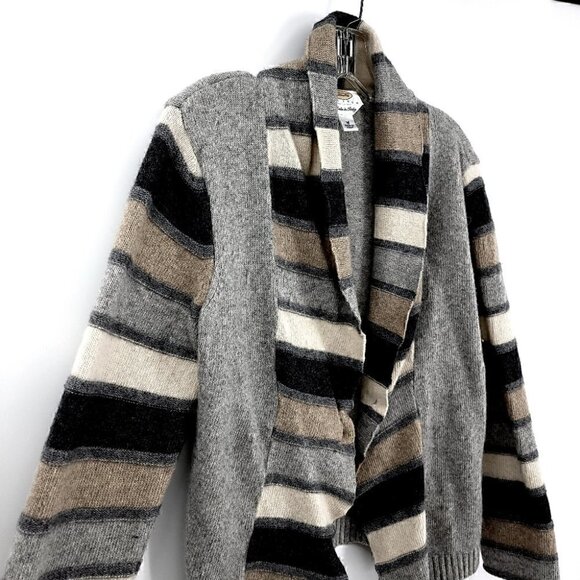 Talbots Women's Vtg Medium Petite Neutral Sweater Wool Angora Striped Cardigan - Picture 3 of 11